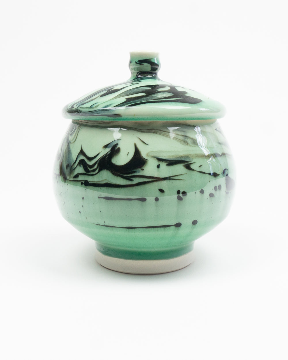 Lidded Green Marbleware Jar