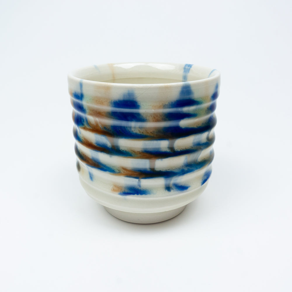 Fluxware Teabowl With Throwing Lines & Abstract Pattern