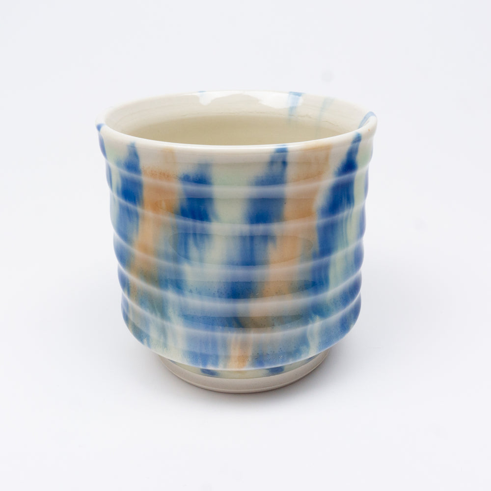 Fluxware Teabowl With Throwing Lines & Fluid, Angled Wash Pattern